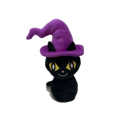 20 سم هالوين يتحدث القط الأسود ث / قبعة أرجوانية تسجيل لعبة محشوة
