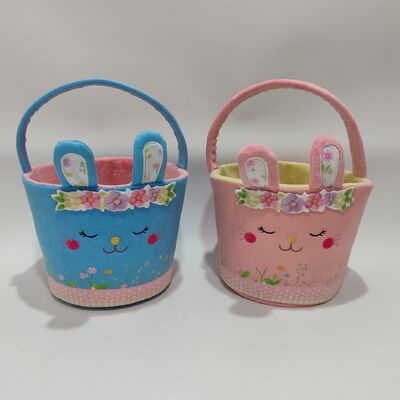 لعبة سلة أرنب عيد الفصح القطيفة ذات اللونين، مجموعة هدايا العطلات الناعمة والملونة