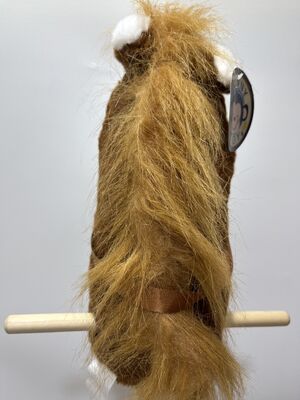 Brown Pony Stick Plush Toy Kids Riding Wooden Stick Horse Realistic Riding Interactive Toy with Reins