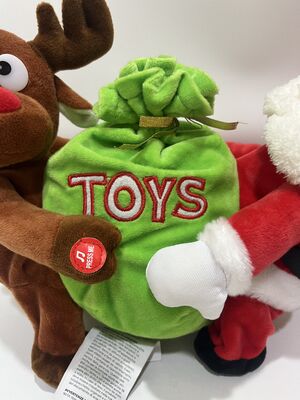 Santa and Reindeer Plush Set Green TOYS Gift Bag Christmas Decoration Doll