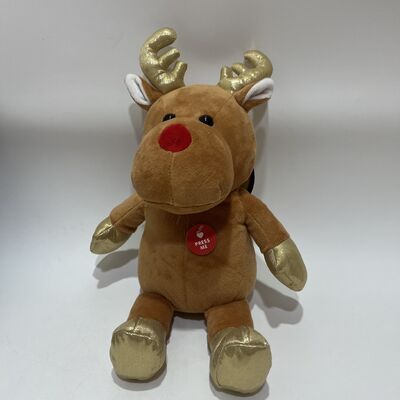Golden Christmas Plush Set of 4 Press to Light Up and Play Music Penguin Reindeer Snowman Santa